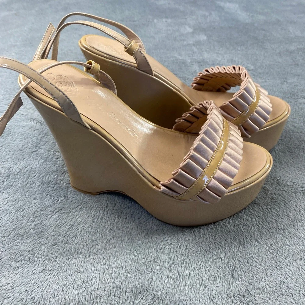 Wedge Sandal Women 37.5 Nude Patent Leather Ruffle Platform Zufi Alexander Italy